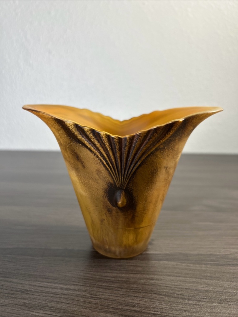 Bombay Company Votive Candle Holder Fan Shaped Art Deco Italy Glass 80s 90s Gold